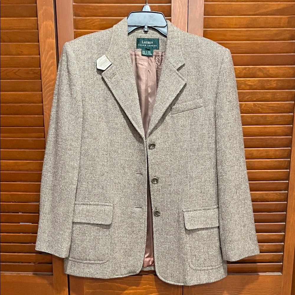 Lauren Ralph Lauren Women’s Tweed Wool Blazer with leather detail